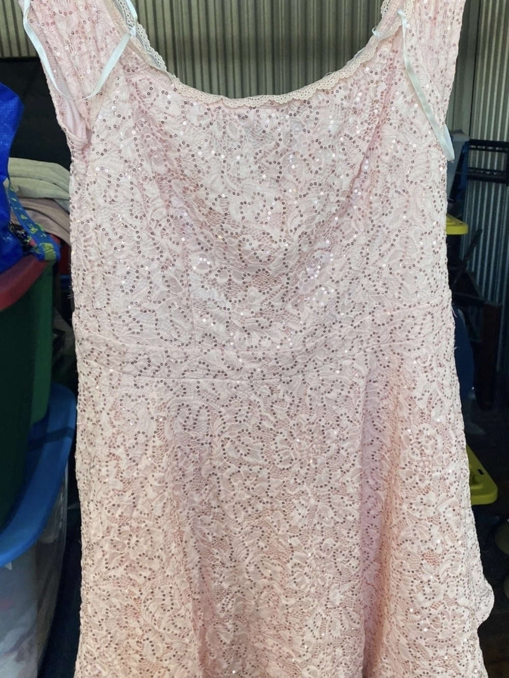 B. Darlin Blush Pink Lace Dress with Sequins